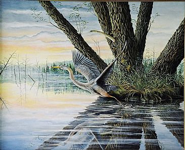 'Neath The Willows - Blue Heron by C. Frederick Lawrenson