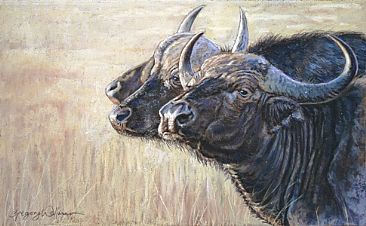 Three Buffalo - Buffalo on the Maasai Mara by Gregory Wellman