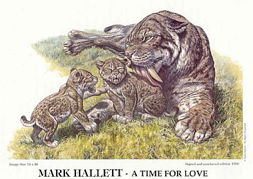 A Time for Love - Sabertooth cat and cubs by Mark Hallett