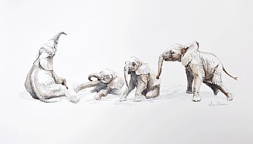 Elephant Play Group - African elephant calves by Lyn Ellison