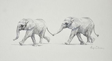 Elephant Calves - 'Ele Friends' - African elephants by Lyn Ellison