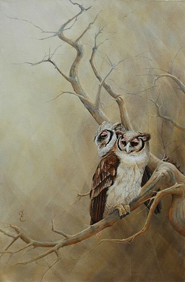 Verreaux Eagle Owls - African Verreaux Eagle Owls by Lyn Ellison