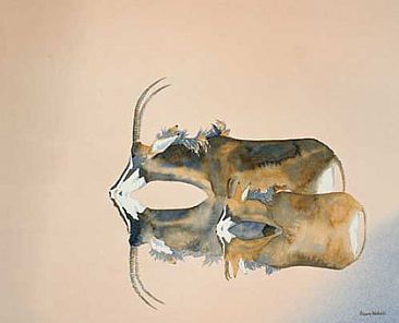 Sable Drinking - Sable Antelope, mother & calf by Alison Nicholls
