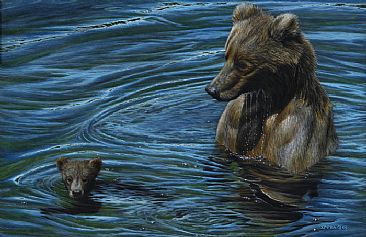 A Watchful Eye - Grizzly Mother & Cub by Edward Spera