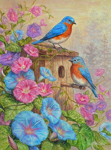 A Summer's Dream - Eastern Bluebirds  by Beth Hoselton