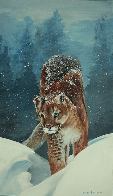 cougar in the snow - cougar by Emily Lozeron