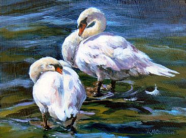 Preening Swans - A pair of swans by RoseMarie Condon