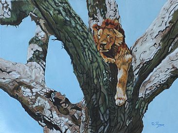 Sentinel (Sold) - African Lion in Tree by Theresa Eichler