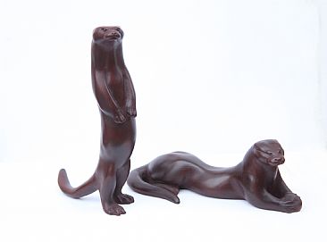 Minature otters - Bronze Otters by Martin Hayward-Harris