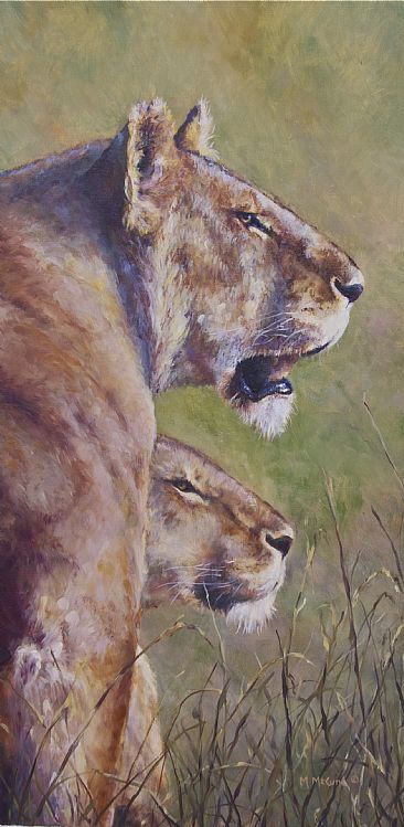 Two Sisters - Lionesses on the Mara in Kenya by Michelle McCune