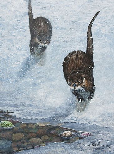 Ice Capades - River Otters by Suzie Seerey-Lester
