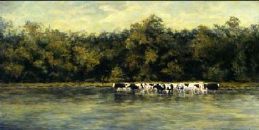 Cooling Off - Cows cool off in the Mississippi river by Linda Walker