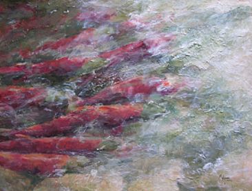 Up Stream I - Pacific Salmon by Mary Jane Jessen