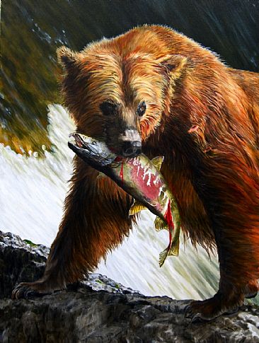 Legend of the Falls - Lifesize Portrait of a Brown Bear by Rob Dreyer