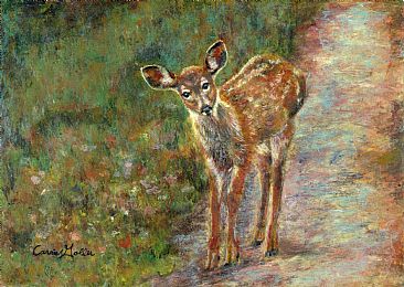Camoflauge II - Deer in landscape by Carrie Goller