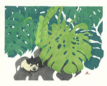 Monster Cats - Monstera leaves with two kittens by Solveig Nordwall