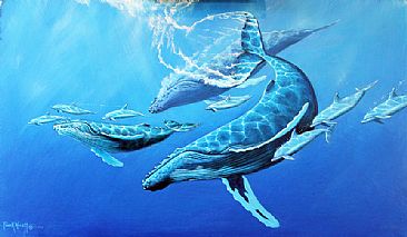 Rhapsody In Blue - Humpback Whales and Bottle Nose Dolphins by Frank Walsh