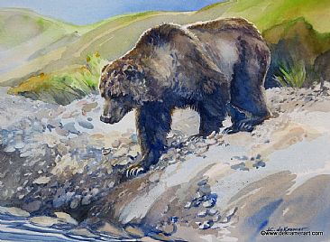 Thirsty Grizzly - Grizzly Bear by Karyn deKramer