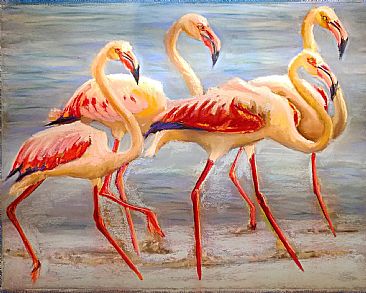 Flocking Together - Greater Flamingos threatened.  by Whitney  Kurlan