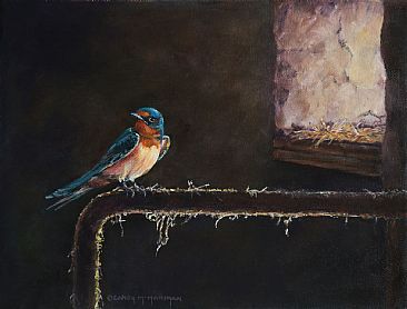 Hanging Out in Milford's Barn - barn swallow by Candy McManiman