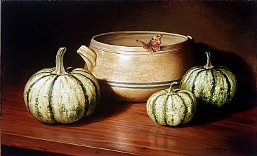Gourds and Comma Butterfly - Still Life by Ron Orlando