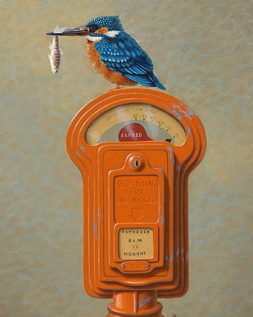 78 - detail - Kingfisher, parking meter, fish by Linda Herzog