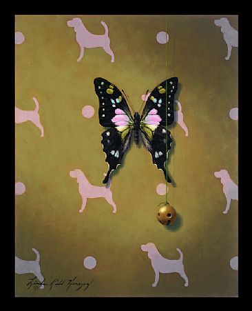 Dog and Butterfly - Butterfly, bell by Linda Herzog