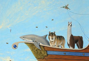VM Boat - detail 1 - Great Whtie Shark, Shark, Wolf, llama by Linda Herzog