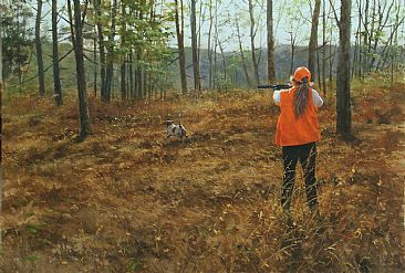 Quail Hunt - Woman Hunting Quail Commission by Morten Solberg