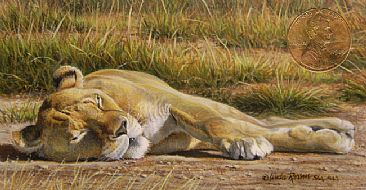 Savanna Snooze (Sold) - Lioness by Linda Rossin