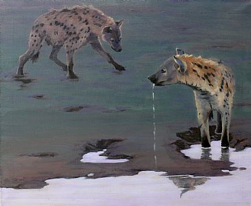 Evening at the Waterhole - Hyenas by Eva Van Rijn