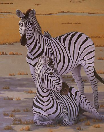 Stripes - Zebras in Namibian landscape by Eva Van Rijn