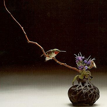 The Sentry - Ruby-throated Hummingbird, Polistes Paper Wasp, Raspberry cane and Viper's Bugloss. by Jeffrey Whiting