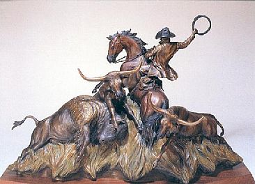 Range Rights - Cowboy,longhorn bulls, bison by Chris Navarro
