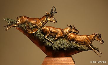 ''SAGEBRUSH SPEEDSTERS'' - Pronghorn Antelope running by Chris Navarro