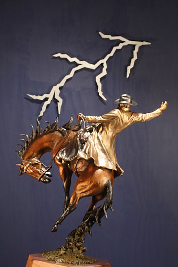 LIGHTNING IN THE SKY  THUNDER IN THE REIN  - Cowboy riding bucking horse by Chris Navarro