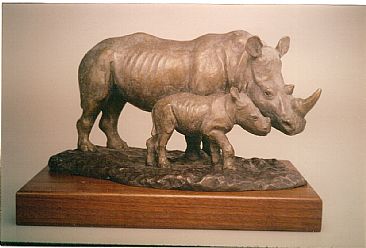 Mkombe - White Rhino - cow and calf by Dorcas MacClintock