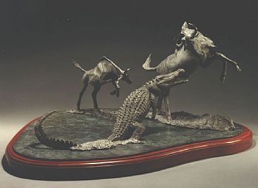 The Crossing - Wildebeast and Crocodile by Terry Mathews