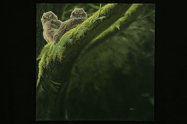 Last Light - Juvenile Great-Horned Owls by Kathleen  Dunn