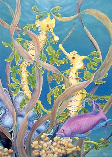 The Fairy and the Dragons - Sea dragons and fairy basslet by Marcia Perry