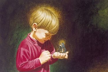 The Young Entomologist - Young boy with Butterfly by Arnold Nogy