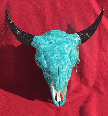 Turquoise Glass Buffalo Skull - Buffalo Skull  by Kitty Whitehouse